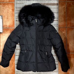 Calvin Klein Black Puffer Jacket with Faux Fur Hood